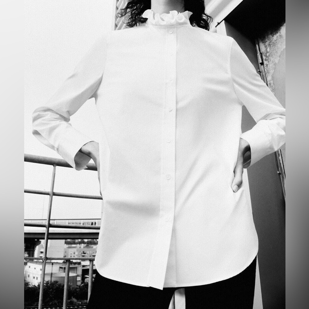 Zara White Ruffled Collar Shirt